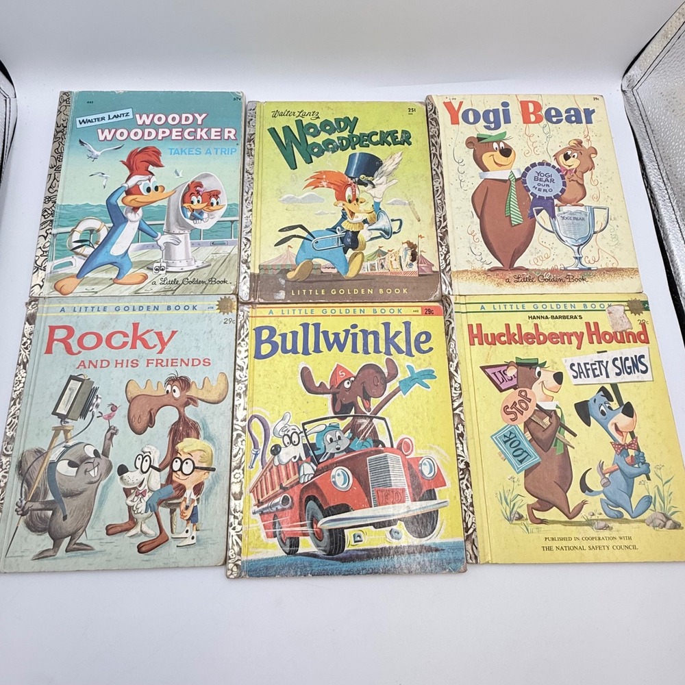 Vintage Little Golden Books Lot Woody Woodpecker Yogi Bear Bullwinkle 60s 70s